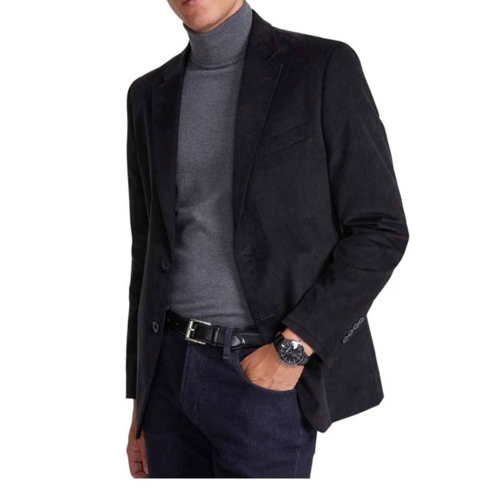 Nautica Mens Modern fit Corduroy Sport Coat Blazer 42 R Black Solid